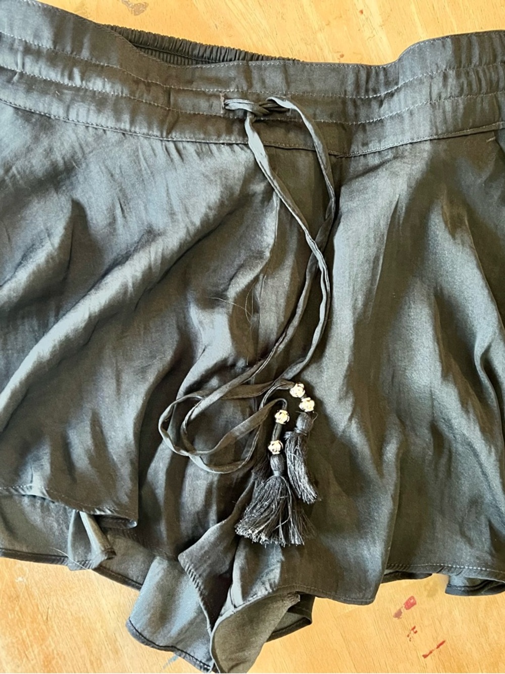 H&M Black Elastic-Waist Shorts with Drawstring Tassels